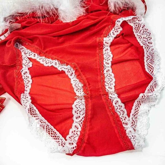 SHEIN Christmas Feather Trim Cut-Out Teddy Sz M Lingerie - Picture 8 of 8